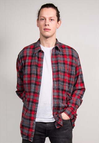 VINTAGE 90'S RED CHECK PATTERN FLANNEL SHIRT