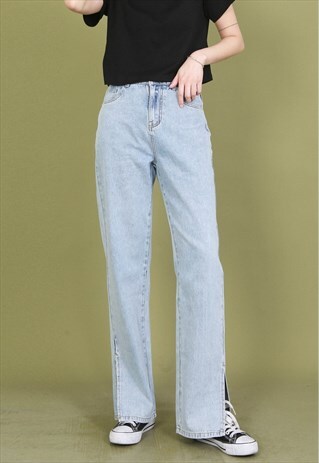 HIGH RISE SIDE SLIT FLARE JEANS IN LIGHT BLUE