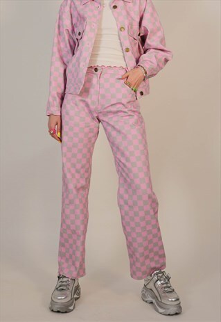 PINK CHECKERBOARD STRAIGHT LEG JEANS