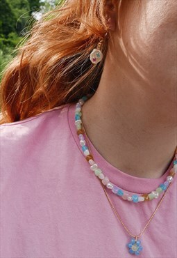 Dolly Glass Bead & Faux Pearl Necklace in Pastel 
