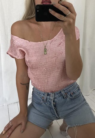 VINTAGE 90S Y2K CRINKLE SATIN PASTEL PINK VEST TOP
