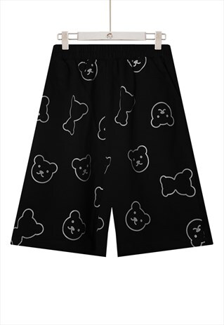 ANIME TEDDY PRINT HEADLESS KAWAII BEAR SHORTS IN BLACK