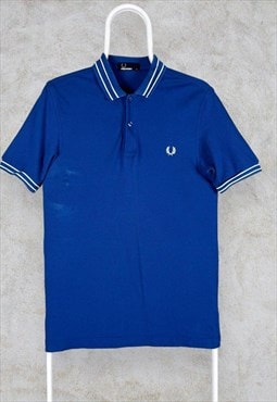 Fred Perry Polo Shirt Blue Short Sleeve Cotton Pique Men's S