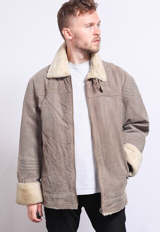 VINTAGE LEATHER AVIATOR FLEECE JACKET
