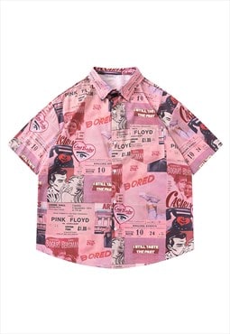 Retro love shirt short sleeve y2k print blouse rave top pink