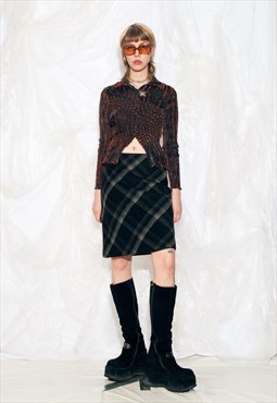 Vintage Y2K Midi Skirt in Plaid Black Wool Blend