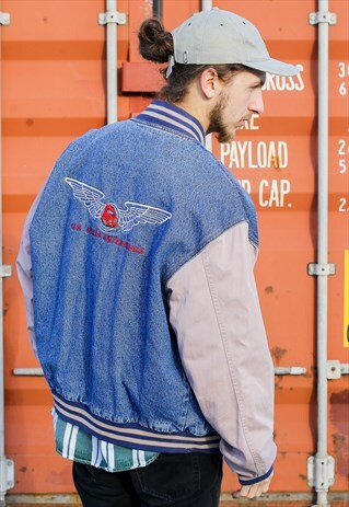 DENIM COLLEGE VARSITY JACKET