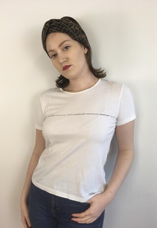 WOMENS VALENTINO JEANS WHITE TSHIRT TOP WITH WRITING DETAIL