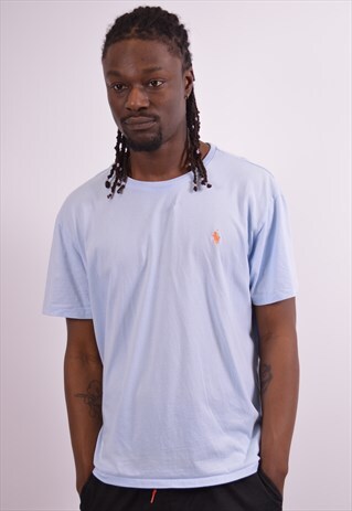 POLO RALPH LAUREN MENS VINTAGE T-SHIRT TOP LARGE BLUE 90S