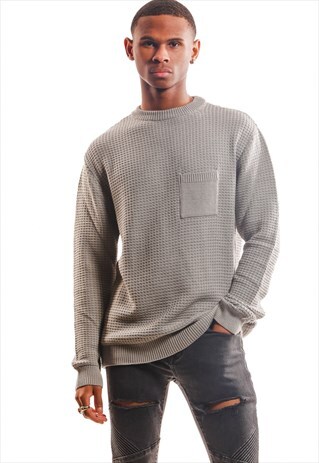 KNITTED SWEATER WITH POCKETS - GREY