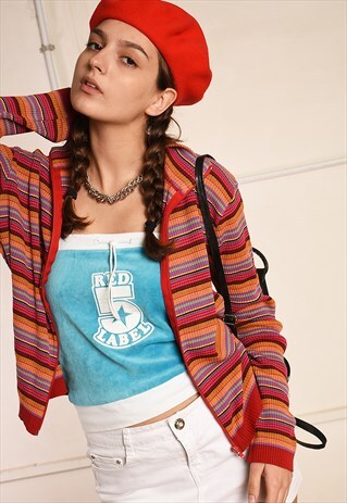 Y2K RETRO STRIPED JAZZY TEEN KNIT CARDIGAN TOP