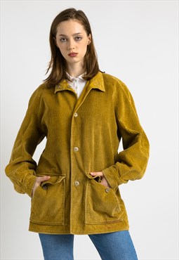 80s Vintage Corduroy Pocket Long Coat Streetwear 6969