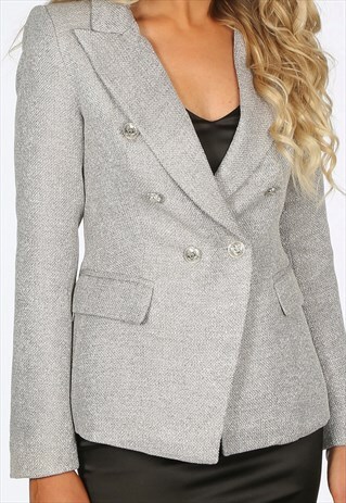 DOUBLE BREAST PATTERN BLAZER IN SILVER