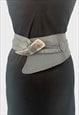 80'S VINTAGE GREY LEATHER WIDE LADIES HORN BELT