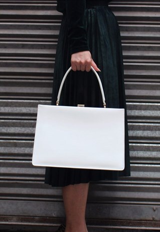 WHITE LEATHER TOTE BAG OFFICE BAG