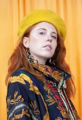 VINTAGE 90S BERET YELLOW WOOL WINTER HAT