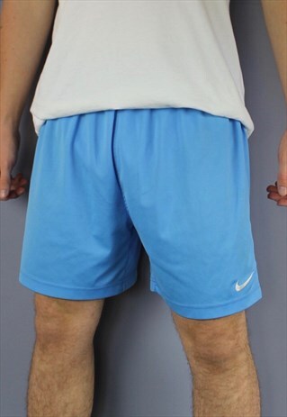 VINTAGE NIKE SHORTS IN BABY BLUE WITH EMBROIDERED LOGO AND D