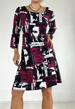 Vintage Y2k Dress Graphic Print Screen Grunge Long Sleeve