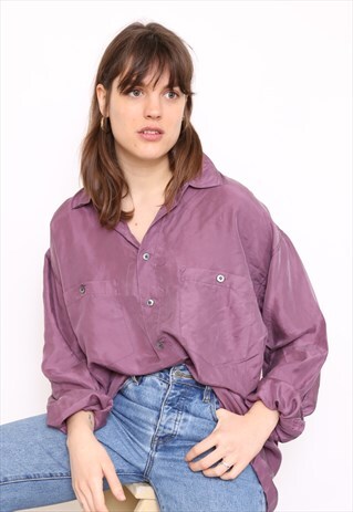 VINTAGE 90S PURPLE SILK OVERSIZED BLOUSE SHIRT