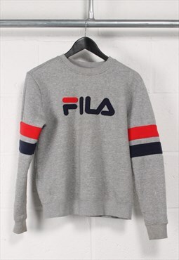 Vintage Fila Sweatshirt in Grey Pullover Lounge Jumper Small