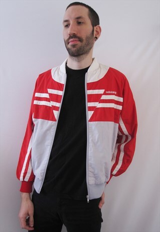 VINTAGE ADIDAS ORIGINALS RED & WHITE ZIPPER JACKET WARM