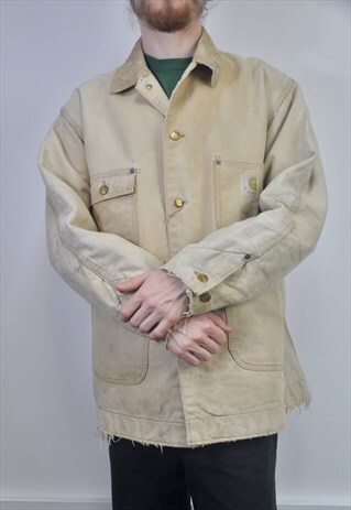 VINTAGE 80S CARHARTT CHORE JACKET BLANKET LINED BEIGE