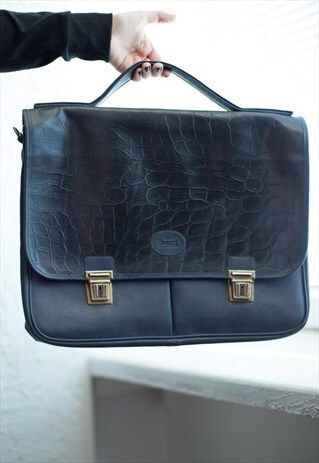 VINTAGE 80'S BLACK CROCODILE LOOKS DETAILS BRIEFCASE