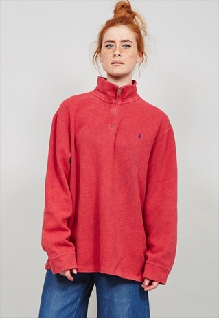 VINTAGE 90'S OVERSIZED RED POLO RALPH LAUREN RIBBED SWEATER