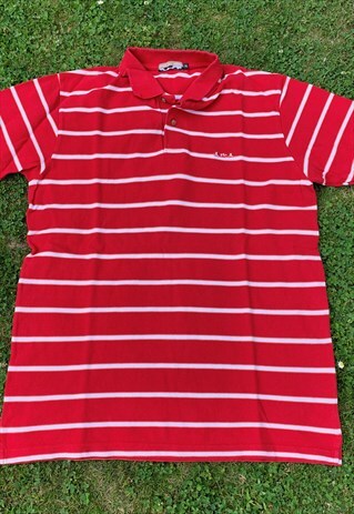 VINTAGE MISE AU GREEN POLO RED STRIPE WHITE .