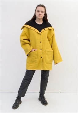 Oversized Wool Coat Overcoat Double Sided Jacket Yellow VTG