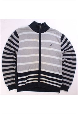 Vintage 90's Nautica Jumper / Sweater Striped Full Zip Up