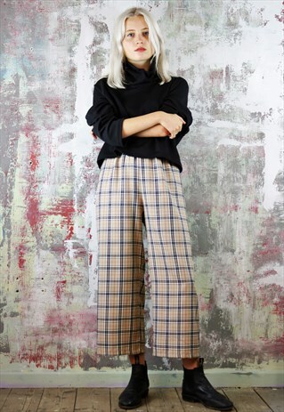 CROPPED TROUSERS IN BEIGE CHECK