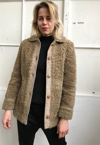 VINTAGE 80' BEAUTIFUL UNIQUE BEIGE WOOL SHEEPSKIN JACKET