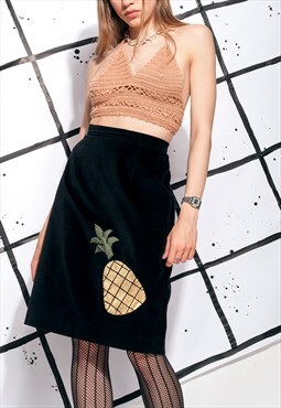 Vintage skirt 70s reworked pineapple patch velvet midi skirt
