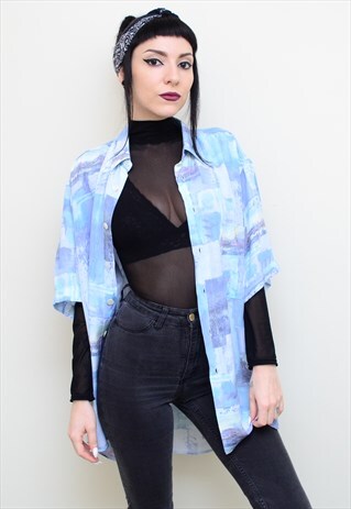 VINTAGE 90'S BLUE PURPLE PASTEL PATTERNED OVERSIZED SHIRT