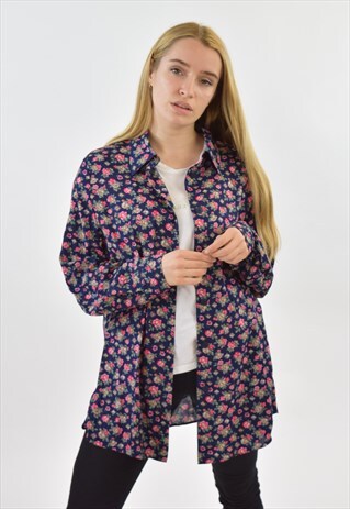 VINTAGE 90S BLUE FLORAL PATTERNED SHIRT