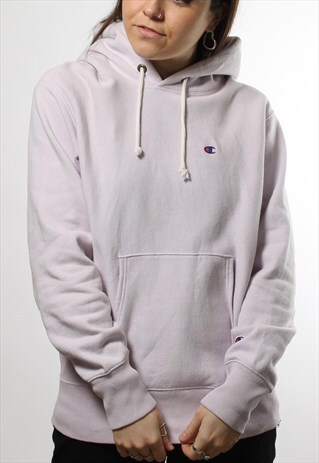VINTAGE CHAMPION HOODIE IN BABY PINK WITH 2 COLOUR LOGOS