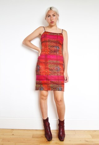 VTG 90'S GRUNGE LACE STRIPED SLIP DRESS