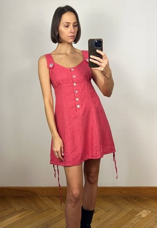 Vintage Pink Linen Sleeveless Summer Mini Dress