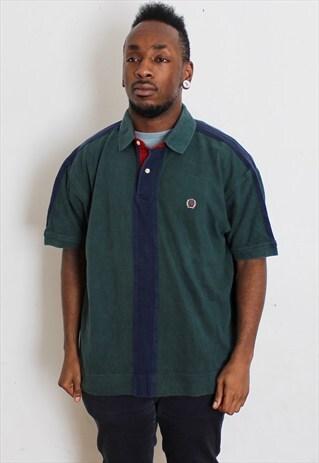 VINTAGE BLOCK COLOUR TOMMY HILFIGER POLO SHIRT LARGE