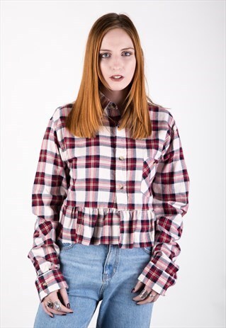 REWORKED VINTAGE CROPPED PLAID SHIRT WITH PEPLUM