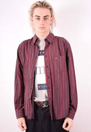 AUSTRALIAN L'ALPINA MENS VINTAGE SHIRT XL MAROON STRIPES 90S