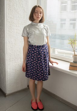 Vintage 70's Mini Blue Floral Print Cotton Skirt