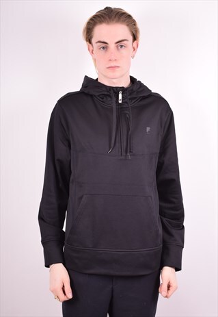 FILA MENS VINTAGE HOODIE JUMPER MEDIUM BLACK 90S