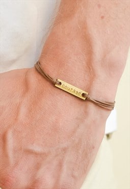 Mens bracelet brown bracelet for men bronze courage charm
