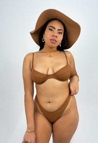 BIKINI BRA TOP - ST LUCIA AUBURN BROWN RIBBED
