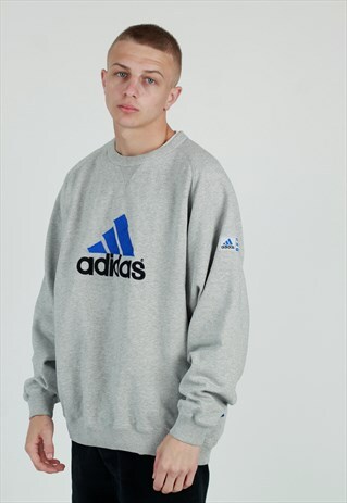 90S ADIDAS EMBROIDERED GREY SWEATSHIRT