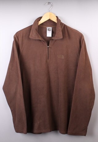 MENS VINTAGE THE NORTH FACE BROWN QUARTER ZIP FLEECE JUMPER