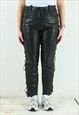 Black Leather Pants Tapered Lace Up Trousers High Waist Bike