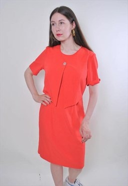 Women vintage red formal minimalist midi dress